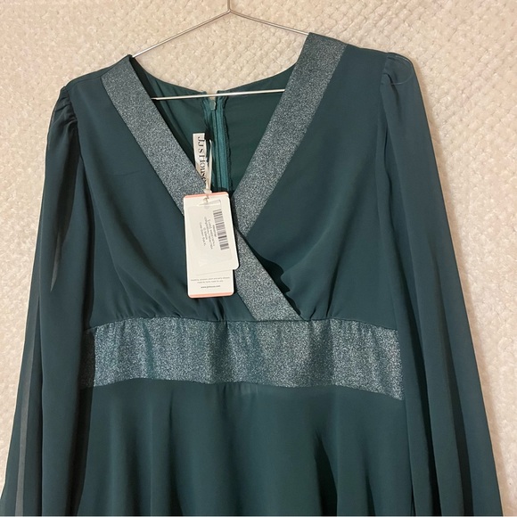 JJs House Long Sleeve V-Neck Dress with Metallic Trim Formal Flowy Womens Sz XL - Picture 3 of 8